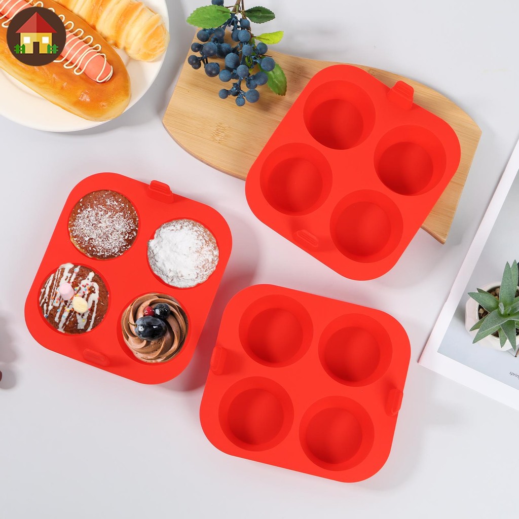 ชุดถาดหลุมเทฟล่อน ถาดอบมัฟฟิน 4 ชิ้นซิลิโคนคัพเค้กแม่พิมพ์อบ 4 ช่อง Nonslip Air Fryer มัฟฟินกระทะสำหรับไมโครเวฟ คัพเค้ก ขนมเค้ก พิมพ์อบขนม พิมพ์อบมัฟฟิน พิมพ์คัพเค้ก