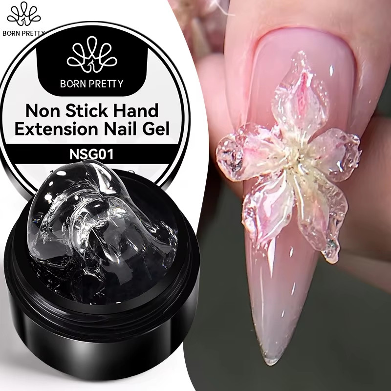 BORN PRETTY 15ml Clear Non Stick Hand Extension เล็บเจลโปแลนด์ 3D แกะสลักดอกไม้เล็บอาคารอะคริลิค Hard UV เจลเคลือบเงา