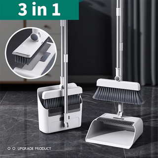 Household 3-in-1 Broom and Dustpan Set Long Handle Broom with Stand and Dustpan Combination Set