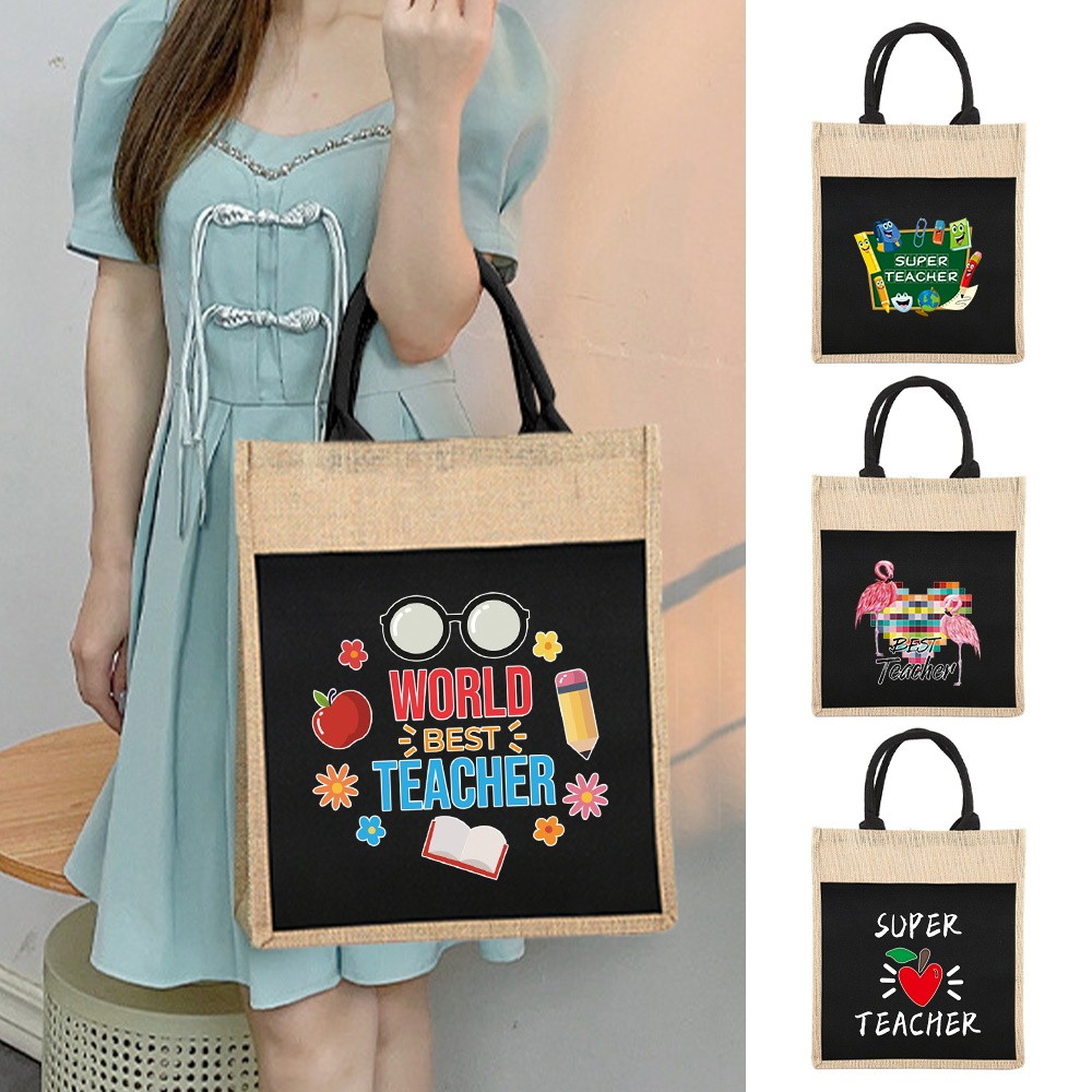 กระเป๋าพรีเมี่ยม Eco Tote Bag Printing Tote Bag One-Shoulder Tote Bag Handbag Large Capacity Teacher