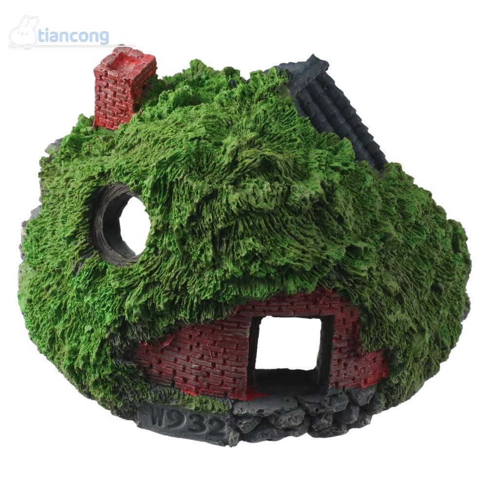 TIANCONG Hobbit House, เรซิ่นจําลองตกแต่งตู้ปลา, บ้านทิเบต Betta Hideout Cave Fish Tank