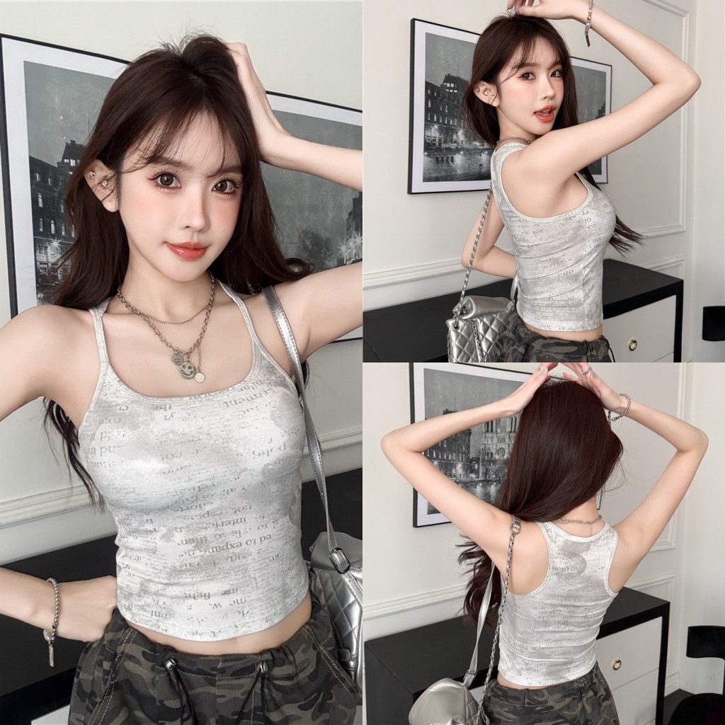 💖Soroh💖เสื้อสายเดี่ยว มีฟองน้ำ ลายมัดย้อมสีพื้น ใส่เดี่ยว💞เสื้อทับใน สไตล์ลำลอง แฟชั่นสตรีท💕#FY312