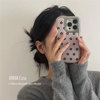 สีชมพูเพชรลายสก๊อตสีดําดอกไม้เคสโทรศัพท์ Anti-Fall สําหรับ iPhone 16 Promax 15 Promax 11 12 13 14plus 15plus 16e 16plus 16pro 15pro