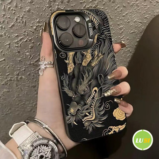เคสโทรศัพท์ปุ่มโลหะรูปมังกรสีเหลืองทอง ไอโฟน11 For iPhone11 12 13 14 15 16 Pro MAX X XS XR XS 6 7 8 Plus  เคสโทรศัพท์