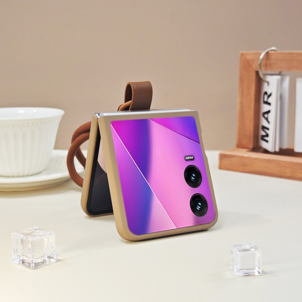 หรูหราเรียบง่ายเกาหลีสีน้ําตาลเคสโทรศัพท์พร้อมสายรัดแบบพกพาสําหรับ Infinix Zero Flip Tecno Phantom V Flip2 Hard ฝาหลัง
