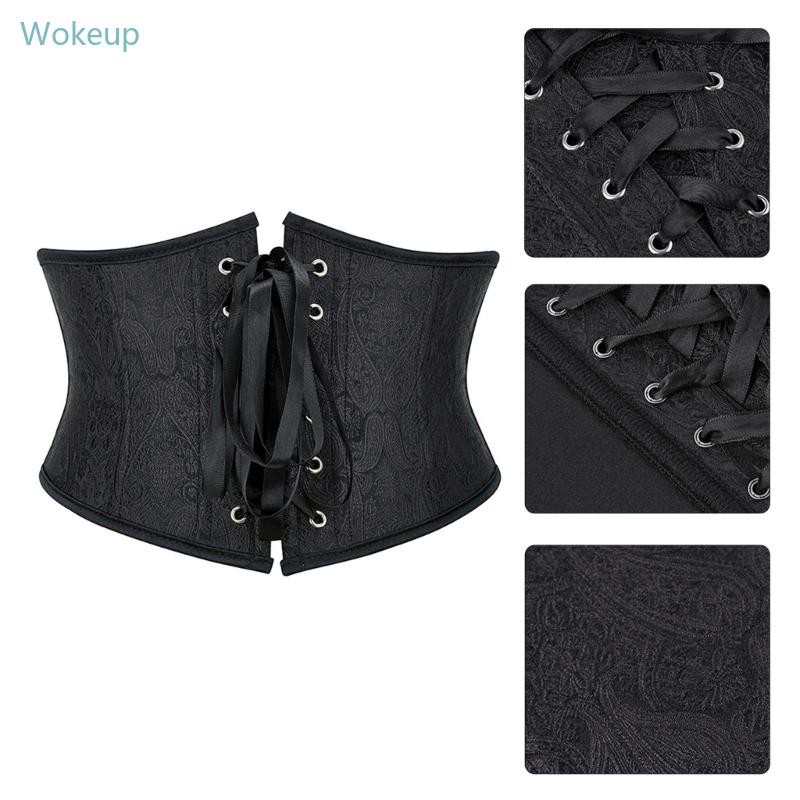 Wake French Courts Corset สําหรับผู้หญิง Laceup ผูก Waspie Corset เข็มขัดเอวเทรนเนอร์รัดตัวเอว Shaper Girdle