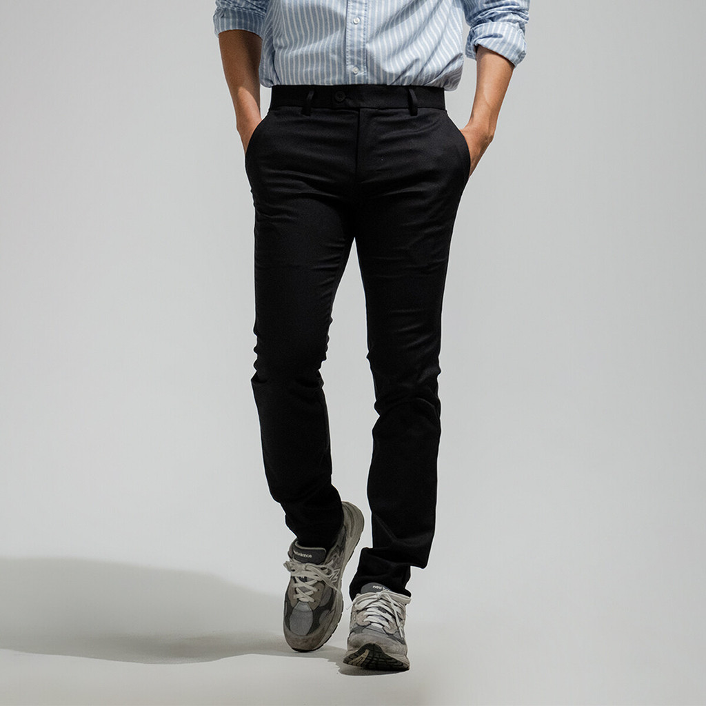 era-won กางเกงสแลคขายาว ทรงเดฟ Super Skinny  มียางยืด รุ่น Workday University - R สี Student Black (ดำ)