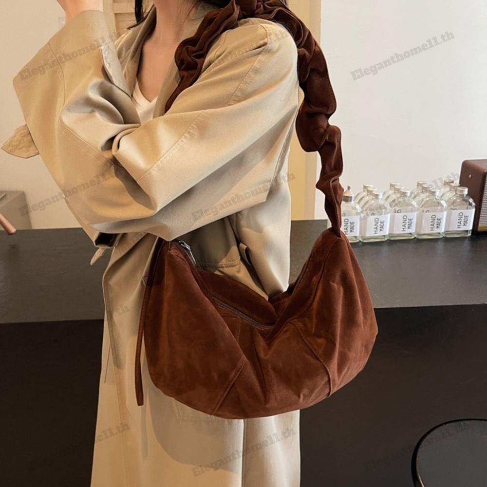 กระเป๋าสะพายหนังนิ่มผู้หญิง Ruched Hobo Tote กระเป๋าถือคลัทช์ขนาดเล็กสําหรับการเดินทาง (กาแฟ)