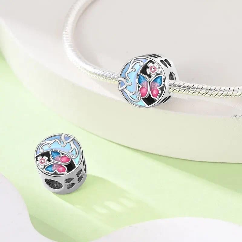 925 เงินสเตอร์ลิงคลาสสิกผีเสื้อสีม่วงรูปหัวใจ Lotus Angel จี้ Charms ลูกปัด Fit 4 มม.รู diemare สร้อยข้อมือเครื่องประดับ - รูปที่ 2