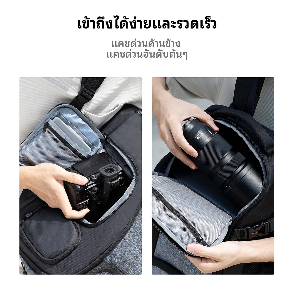K&F CONCEPT กระเป๋าเป้สะพายหลังถ่ายภาพ Function กันน้ำ ซิปข้าง ช่องแล็ปท็อป Large Capacity Backpack