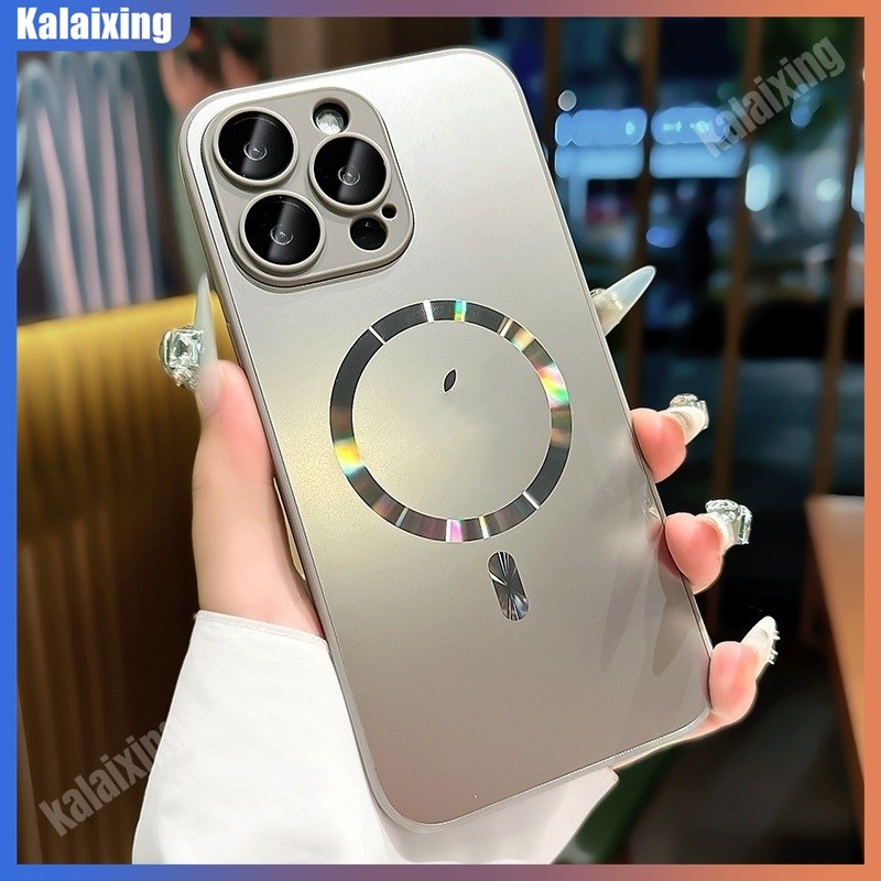 พร้อมโลโก้luxury Titanium Grey Matte Magnetic Case สําหรับ IPhone 16 Plus 15 14 Pro Max 13 Pro 12 11 เคสโทรศัพท์กันกระแทกพร้อมกล้องเลนส์ฟิล์มป้องกันIPhone 16 คลุมทั้งหมด