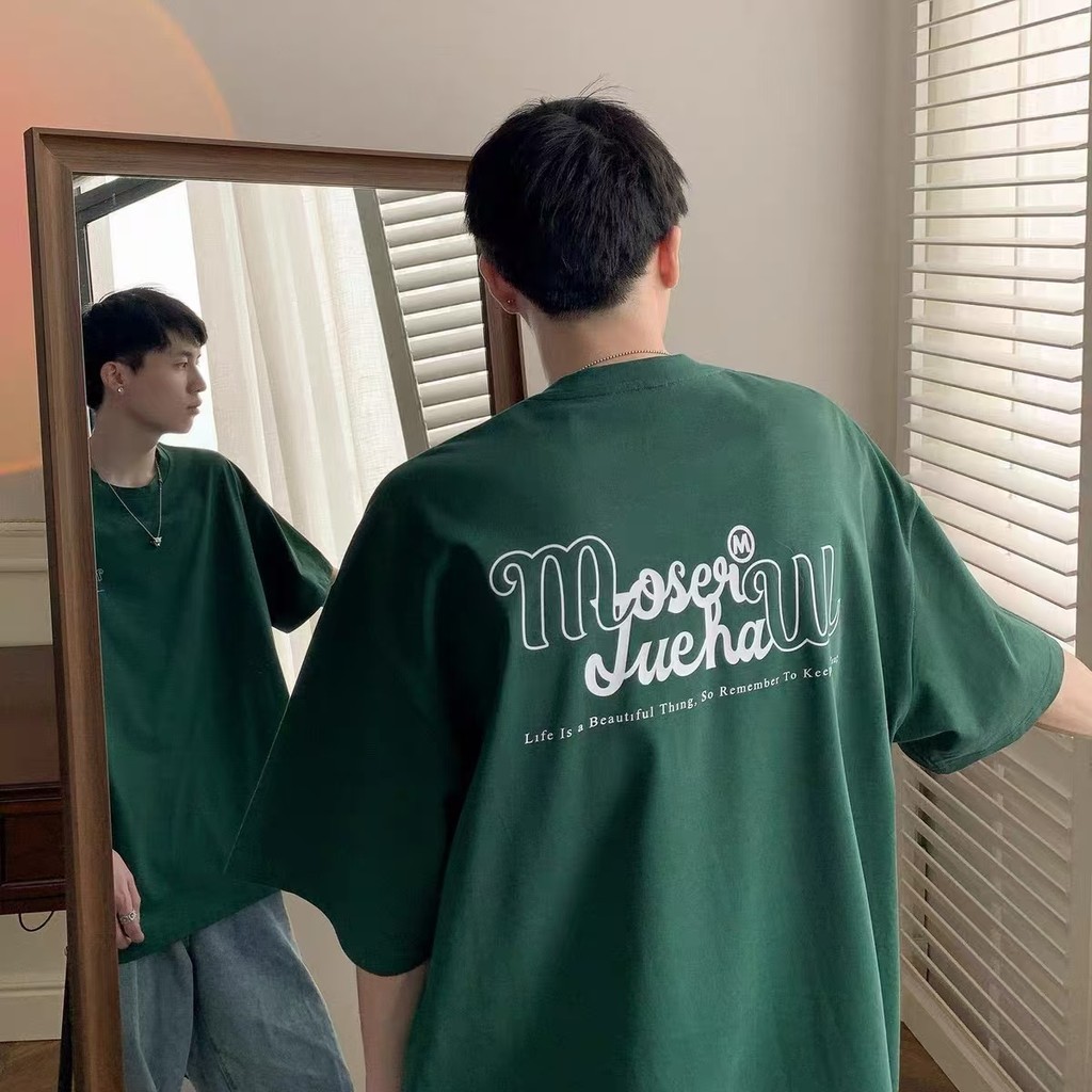 (จัดส่งตลอด 24 ชั่วโมง)Woo Right เสื้อพิมพ์ลายการ์ตูน ดีไซน์ไม่ซ้ำใคร สีเขียวเข้ม คอกลม วัสดุผ้าฝ้าย แขนสั้น
