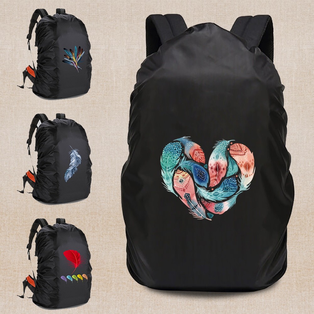 ผ้าคลุมกระเป๋าเป้สะพายหลังกันน้ำ 20 L-70 L Black Waterproof Feather Cover พิมพ์ชุดแคมป์ปิ้งกลางแจ้งปีนเขา Cover กันฝน