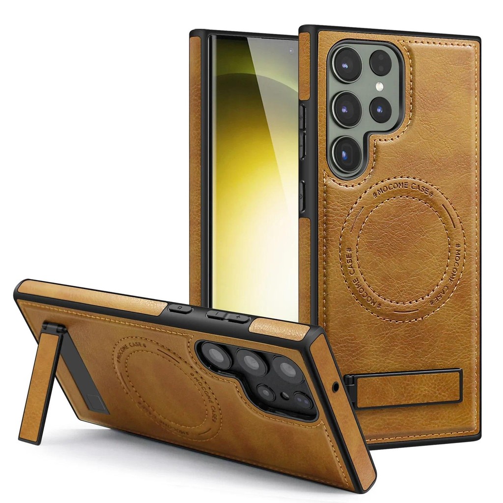 วงเล็บที่มองไม่เห็นซองหนังแม่เหล็กสําหรับ Samsung Galaxy S24 Ultra S23 Plus S22 5G S25 Luxury Stand Bracket ที่วางโทรศัพท์ฝาครอบ