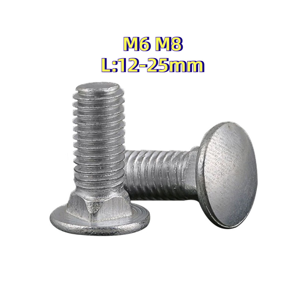 ((HJC-LY-w) Cup Head Square Neck Bolt Galvanized /น็อต  M6M8 หัวกลม คอเหลี่ยม ชุบสังกะสี เกลียวมิล ส