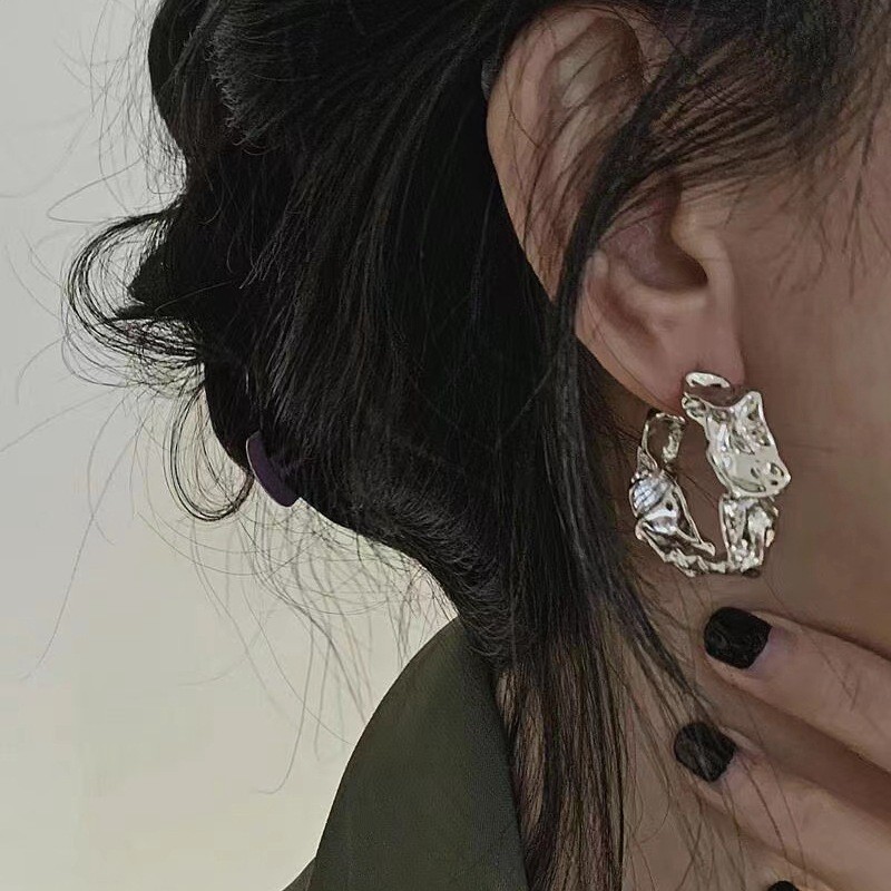 Jushi S925 Silver Pin โลหะจีบ Lava ผู้หญิงต่างหูแฟชั่น Vintage ของขวัญอุปกรณ์เสริม