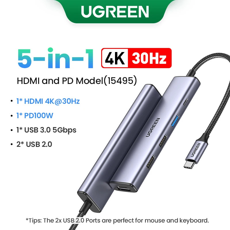 Ugreen Usb C Hub 4K HDMI 5 in 1 Usb Hub 100W USbC อะแดปเตอร์มัลติฟังก์ชั่นสําหรับ MacBook Pro