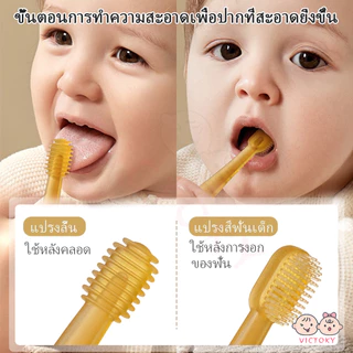 VICTOKY ที่แปรงลิ้น ชุดแปรงสีฟันเด็ก 2 ชิ้น แปรงลิ้น สําหรับเด็กทารก 0-18 เดือน แปรงเด็ก แปรงทำความสะอาดลิ้น ป้องกันฟันผ