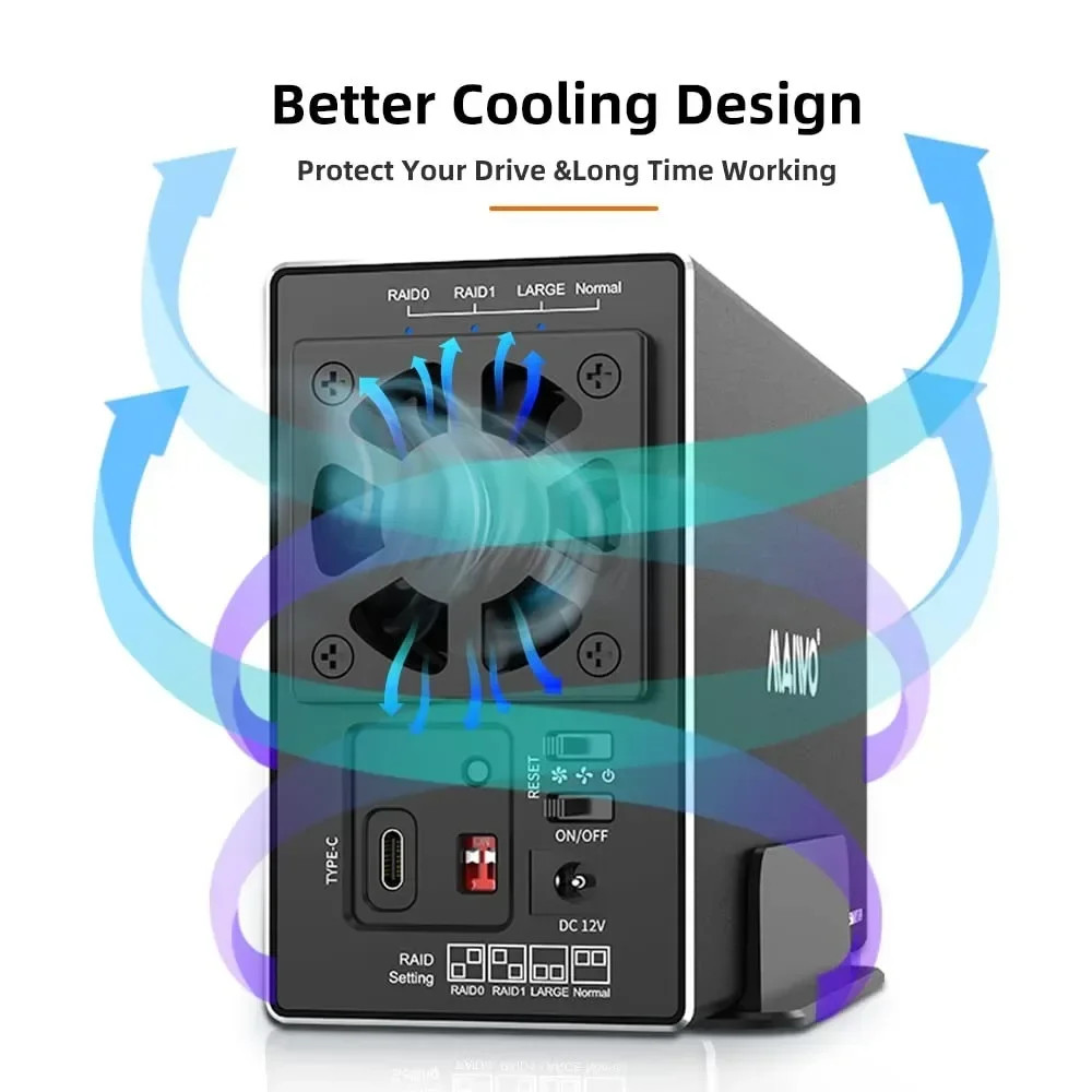 Maiwo 2 Bay Array Case 3.5 นิ้วเดสก์ท็อป Serial Hard Drive Box RAID Storage Expansion Mobile Mechanical Shell ฮาร์ดไดรฟ์ภายนอก