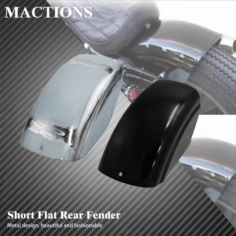 MoMotorcycle Black/Chrome Short Flat Rear Fender Bobber Cafe Racer Mudguard Cover For Harley Sportst