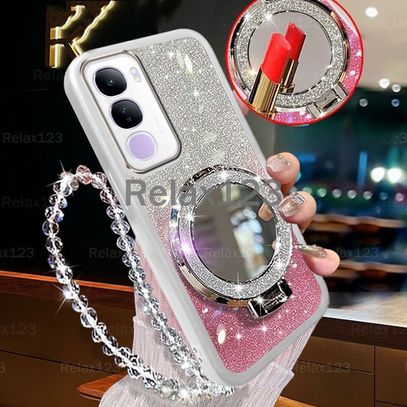 สําหรับvivo Y200 5G VivoY200 5G VivoY 200 5G Vivo Y 200 5G Glitter Stand Holderเคสโทรศัพท์ 2024 ปลอกเชือกแขวนเลนส์ป้องกันTPU Soft Glitter ShockProofปกหลัง
