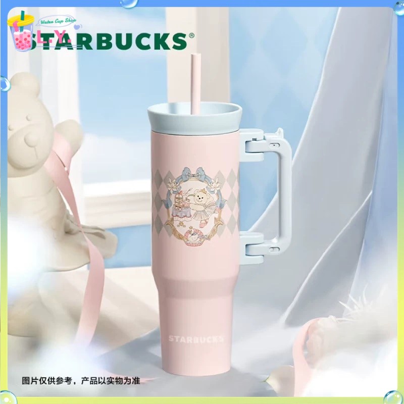 [รับประกันของแท้] 2024 Princess Afternoon Tea Series Blue Cute Bear Insulation Cup High Value Pink