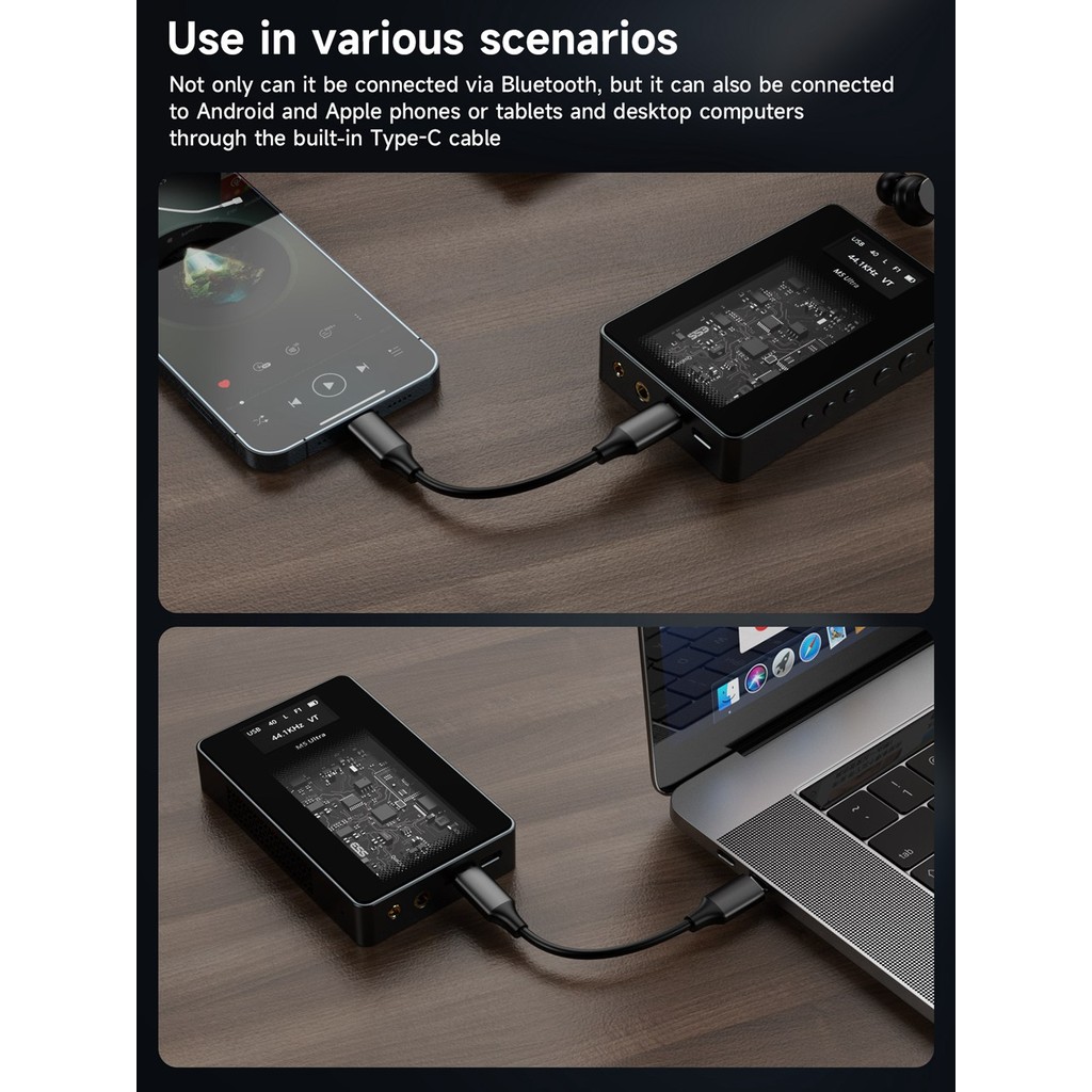 Musehifi M5 Ultra Hi-Res แบบพกพาบลูทูธ USB DAC & AMP QCC5125 ชิปเซ็ตสูญญากาศหลอดจอแสดงผลเครื่องขยายเสียงหูฟัง