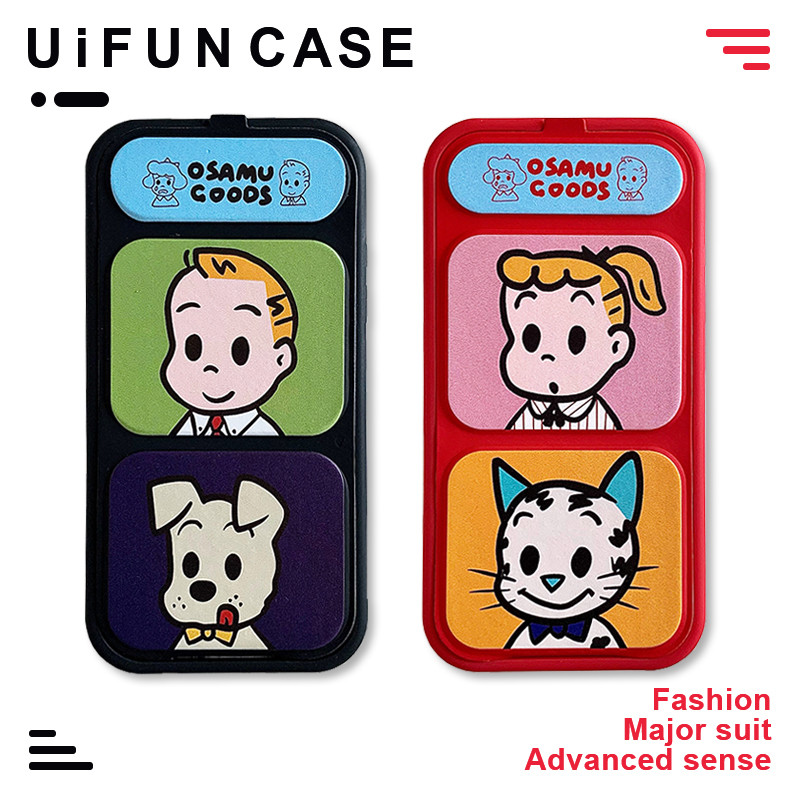 การ์ตูน Harata Osamu เด็กผู้หญิงแมวสุนัขพับ Kickstand หนังเคสโทรศัพท์สําหรับ iPhone 16 15 14 13 12 Pro Max 11 TPU กันกระแทกปลอก