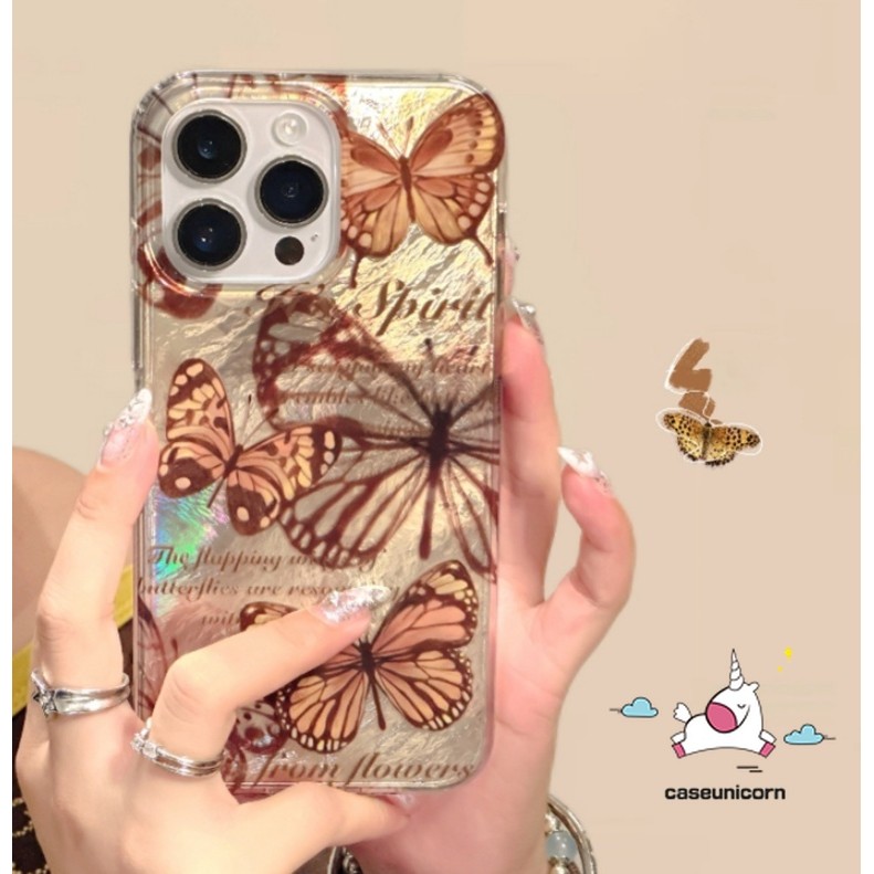 แฟนตาซีผีเสื้อโรแมนติกการ์ตูนretroภาษาอังกฤษสําหรับiphone 13 14 11 16 15 12 Pro Max 7Plus XR XS Max X 7 15 14 16 8 Plus SE 2020 หรูหราGlossyริ้วรอยรูปแบบกรณี