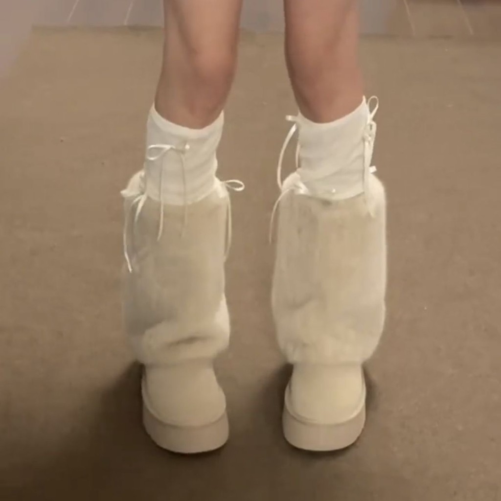 เทรนด์ Snow Boots รองเท้าบูทยาว Silver Baotou One Pedal Casual