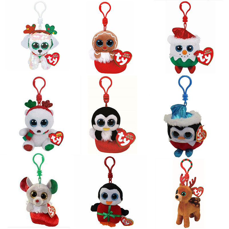 Ty Baby Boos Christmas 3" พวงกุญแจของเล่น Earmuffs Eggnog Fruitcake Gingerbread Holiday