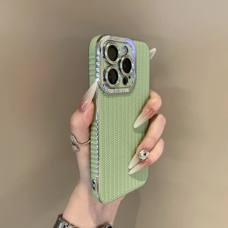 หรูหรา Electroplated เงินทอรูปแบบเคสโทรศัพท์สําหรับ iPhone16 Pro Max 15 14 13 12 11 Pro Max กันกระแทกกล้องป้องกัน Drop-proof นุ่มปกหลัง