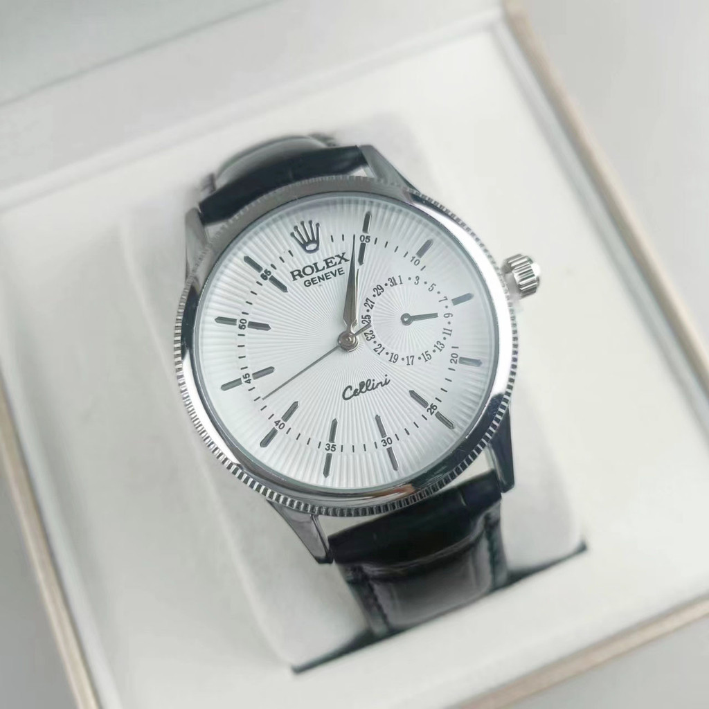 นาฬิกา Rolex Chellini Series นาฬิกากลไกอัตโนมัติ แฟชั่นธุรกิจหนังแท้นาฬิกากันน้ำ