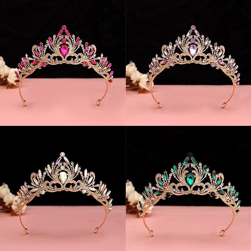 [Chicnest] Elegant Girls Crystal Tiara Crown สําหรับผู้หญิงงานแต่งงานเจ้าหญิง Rhinestone มงกุฎเจ้าสาวเครื่องประดับผม Boutique