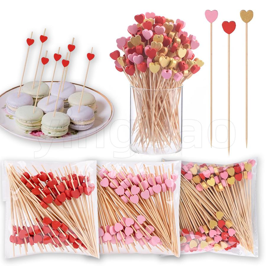 100 ชิ้นหัวใจค็อกเทล Picks, วันวาเลนไทน์ตกแต่งไม้จิ้มฟันสําหรับอาหารเรียกน้ําย่อย, ยาว 12 ซม.แฟนซีไม้ไผ่ค็อกเทล Skewers ไม้สําหรับงานแต่งงาน Charcuterie ดื่มอาหาร