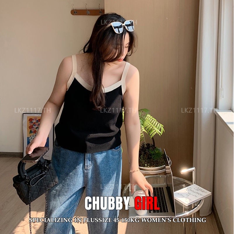 Plus size tanktop❤ เสื้อสายเดี่ยวสาวอวบ ไซส์ใหญ่ เสื้อสาวอวบ ผู้หญิง ทรงหลวม คอวี ฤดูร้อน สไตล์เกาหลีแฟชั่น ,คนอ้วนใส่ได้
