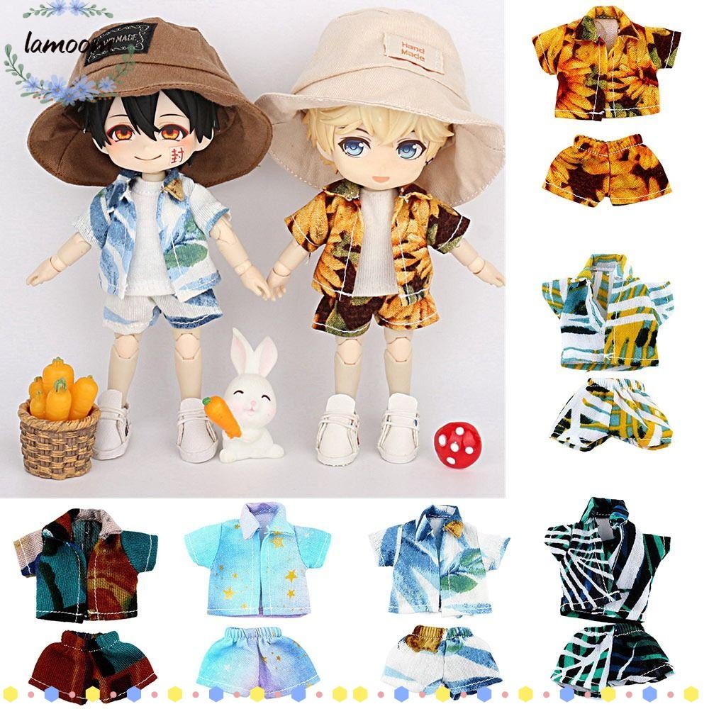 Lamoo ตุ๊กตาเสื้อยืด Tops ของขวัญของเล่นเสื้อผ้าสําหรับ ob11 สําหรับ 1/12Bjd ตุ๊กตาฤดูร้อนเสื้อยืดกางเกงขาสั้น