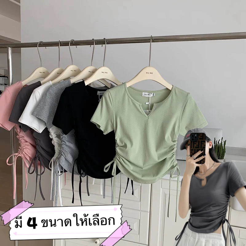candy girl:👚เสื้อยืด🍒🍒 เสื้อผ้าผู้หญิง แขนสั้น เอวแคบ สลิม สีขาว สไตล์เกาหลี มีหลายสีหลายไซส์ให้เลือก YF326