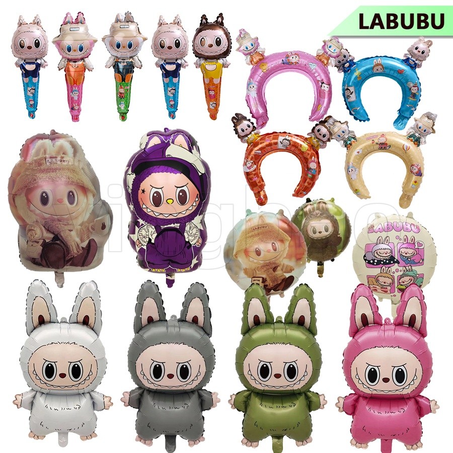 น่ารัก Labubu การ์ตูนขนาดใหญ่ตุ๊กตาบอลลูน Labubu วันเกิดตกแต่งห้องบอลลูนลอยการถ่ายภาพฟอยล์บอลลูน