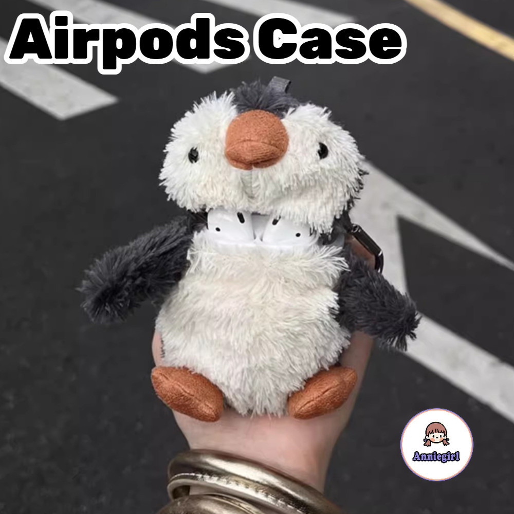 หรูหราการ์ตูนตุ๊กตาเพนกวินหูฟังปกคลุมสําหรับ AirPods 1/2/3 Pro 2 Airpod 4 ป้องกันการหล่นบลูทูธหูฟังไร้สายชุดหูฟังป้องกันการสูญหายตะขอกันกระแทกฝาครอบป