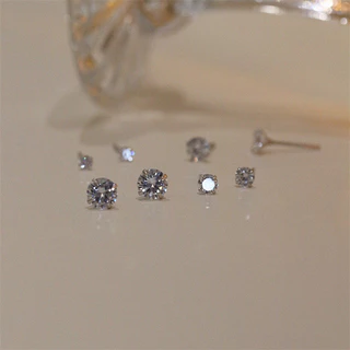 เงิน 3mm4mm5mm6mm ต่างหูเพทายแฟชั่นที่เรียบง่ายต่างหูเครื่องประดับของขวัญ