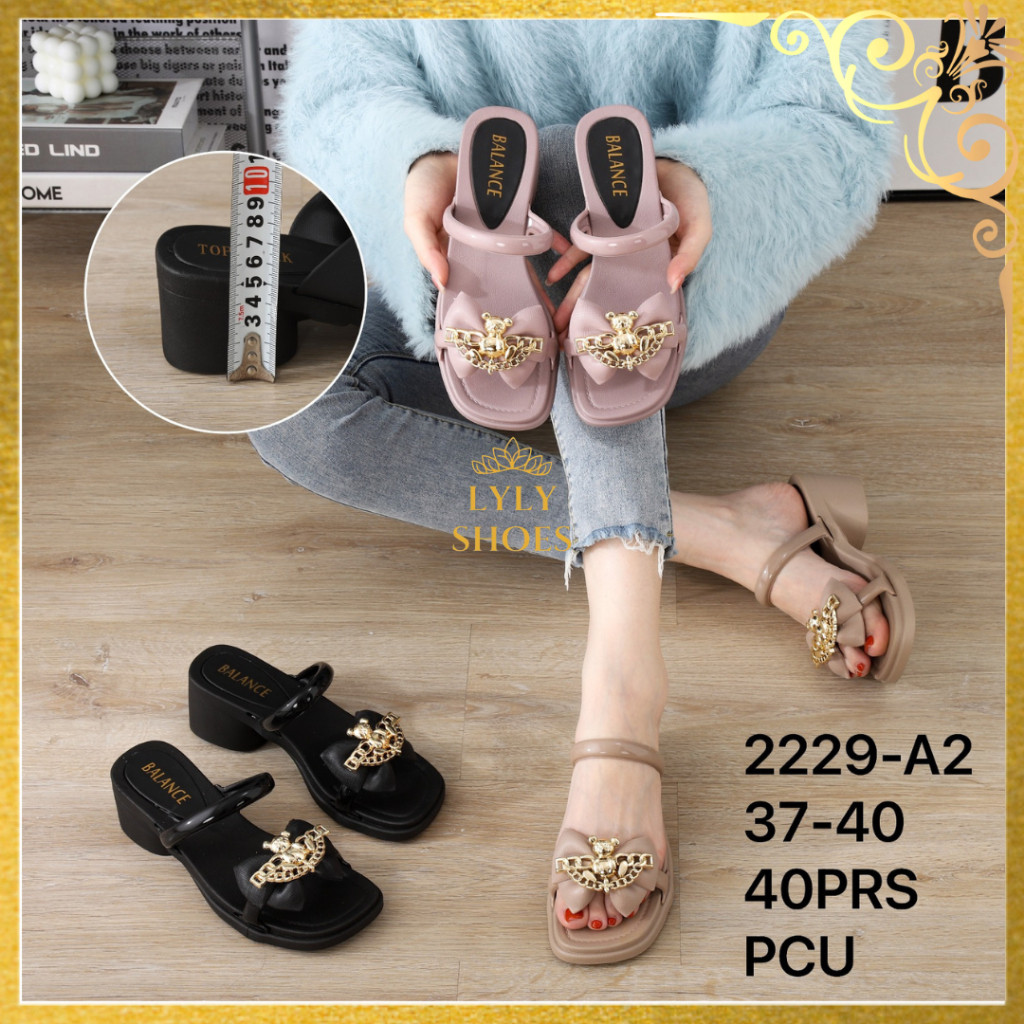 รองเท้าแตะยางเยลลี่ผู้หญิงนําเข้า Balance 2 สายและลายตกแต่ง 2229-A2