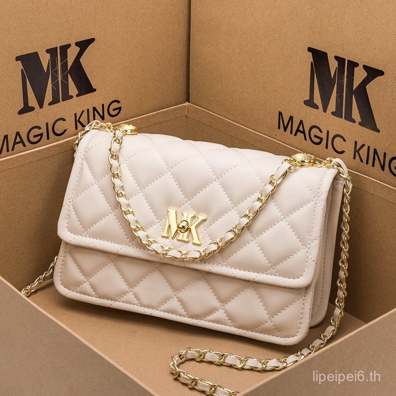 [สินค้าใหม่ขายร้อน] MK ของแท้สไตล์น้ำหอมขนาดเล็กรุ่นใหม่ระเบิดสายโซ่รูปสี่เหลี่ยมขนมเปียกปูนกระเป๋าส