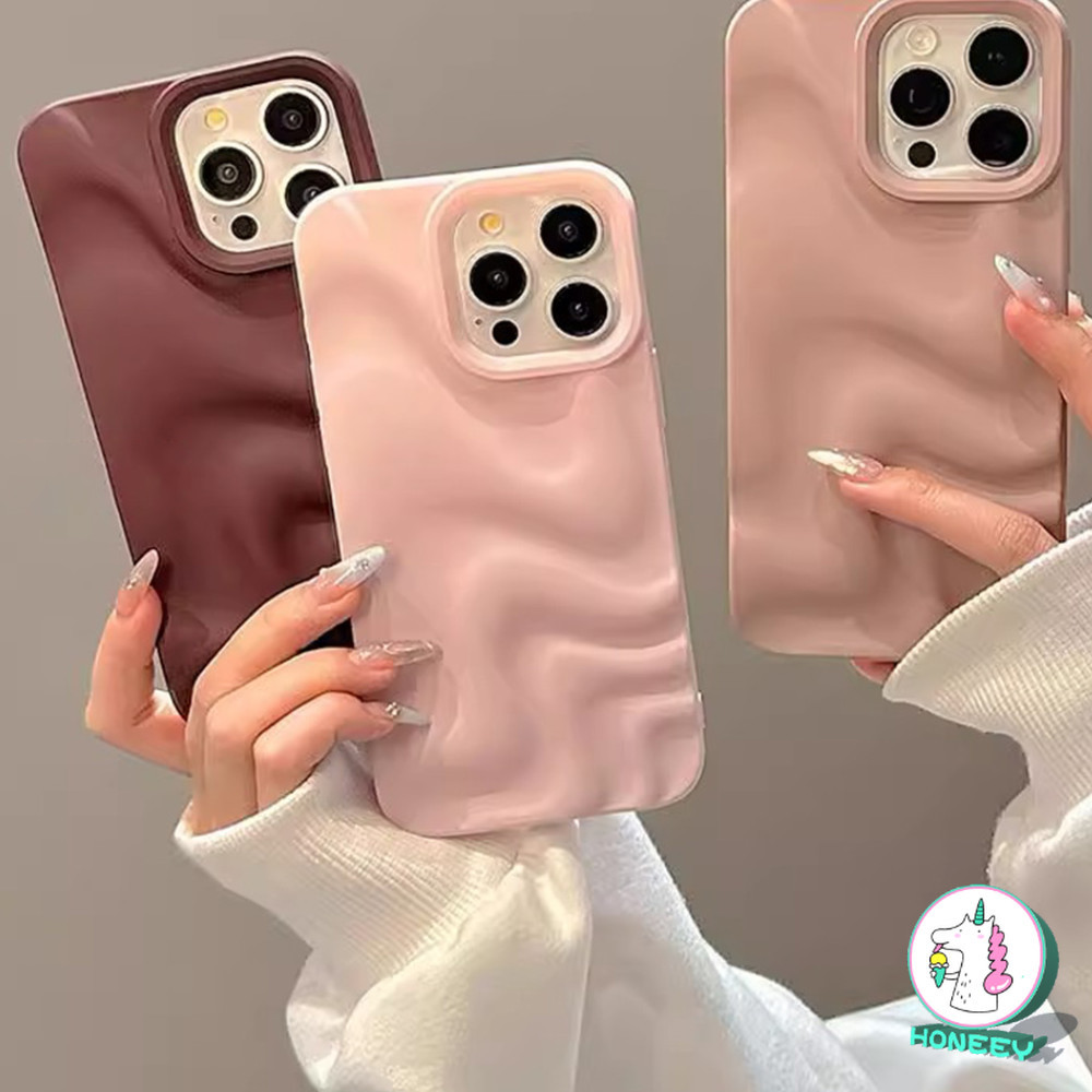 เกาหลีสีทึบ 3D Wave รูปแบบเคสโทรศัพท์สําหรับ IPhone 11 15 13 16 Pro Max 14 12 Promax ซิลิโคนนุ่มกันกระแทก TPU โทรศัพท์ปกหลัง