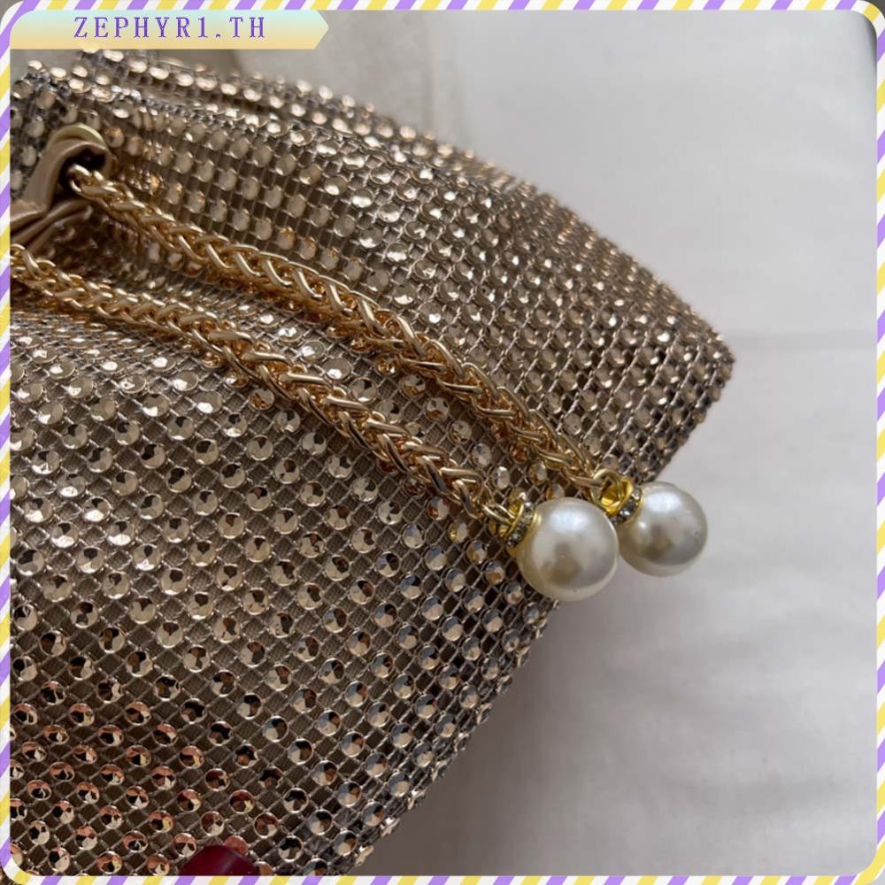 [zephyr1.th] กระเป๋าแฟชั่นผู้หญิง Drawstring Rhinestone Bling Bucket Bag Dinner Party Bag
