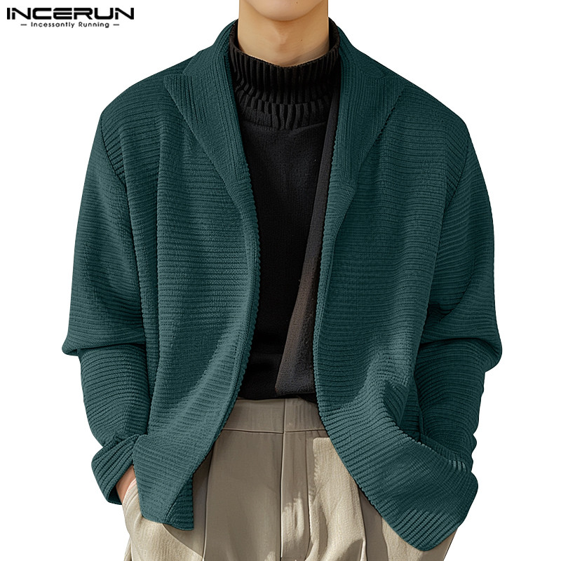 Incerun เสื้อสเวตเตอร์ถักทรงหลวมแฟชั่นเกาหลีสําหรับผู้ชาย
