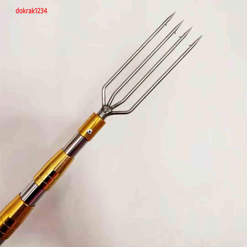 เหล็กกล้าไร้สนิม harpoon rod ทำด้วยมือบริสุทธิ์เหล็กหนามแบบพับเก็บได้ส้อมปลาไหลสีเหลืองอึ่งปลาฉมวกหัว Loach ส้อมเสากล้อง