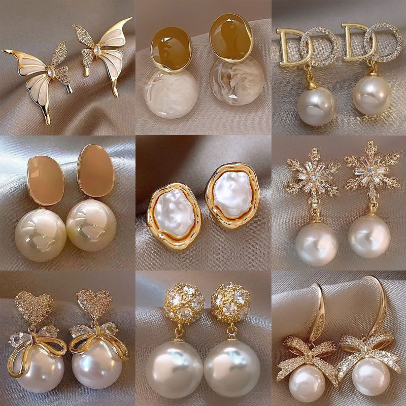 ต่างหูมุกหญิง High-End Niche ต่างหูหัวใจย้อนยุคฝรั่งเศส