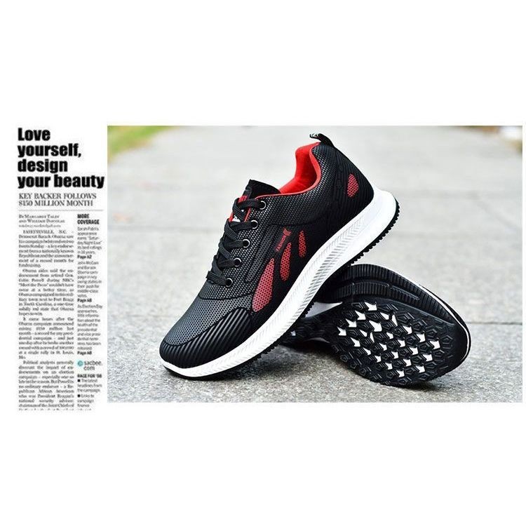 SE-105 รองเท้าผ้าใบผู้ชาย สีดำ รองเท้ากีฬาแฟชั่น แต่งลาย สปอร์ต เท่ ใส่เที่ยว ใส่วิ่ง ระบายอากาศได้ดี น้ำหนักเบา ใส่สบาย - รูปที่ 7