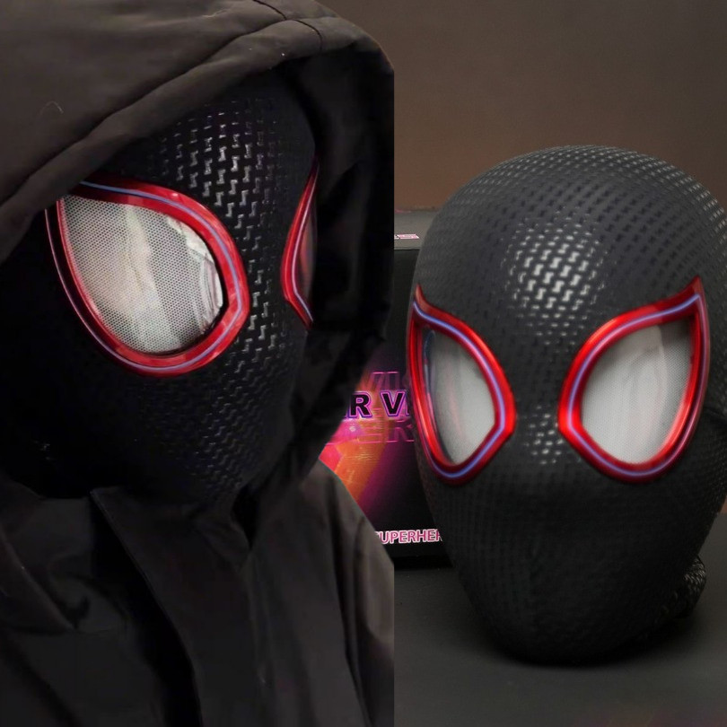 หน้ากาก Spider-Man Miles: หมวกเรืองแสงพร้อมตากระพริบควบคุมระยะไกลสำหรับกล่องของขวัญคอสเพลย์
